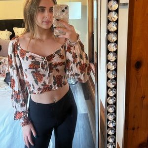 Urban Outfitters Small Floral Long Sleeve Crop Top